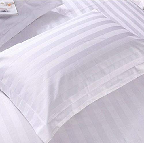 Super King Size White Cotton Satin Striped Bedsheet