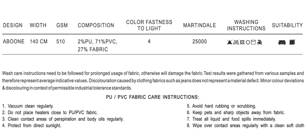 ABOONE by Sarom PU/PVC Upholstery Fabric