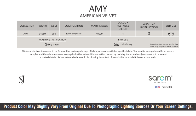 AMY AMERICAN VELVET Fabric by Sarom