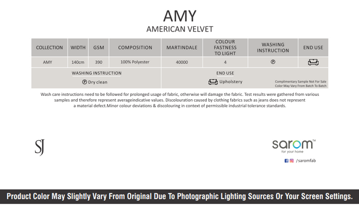 AMY AMERICAN VELVET Fabric by Sarom