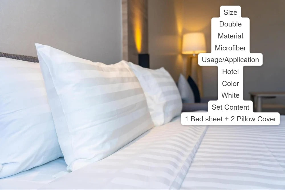 Double Bed White Microfiber Bedsheet Set with 2 Pillow Covers