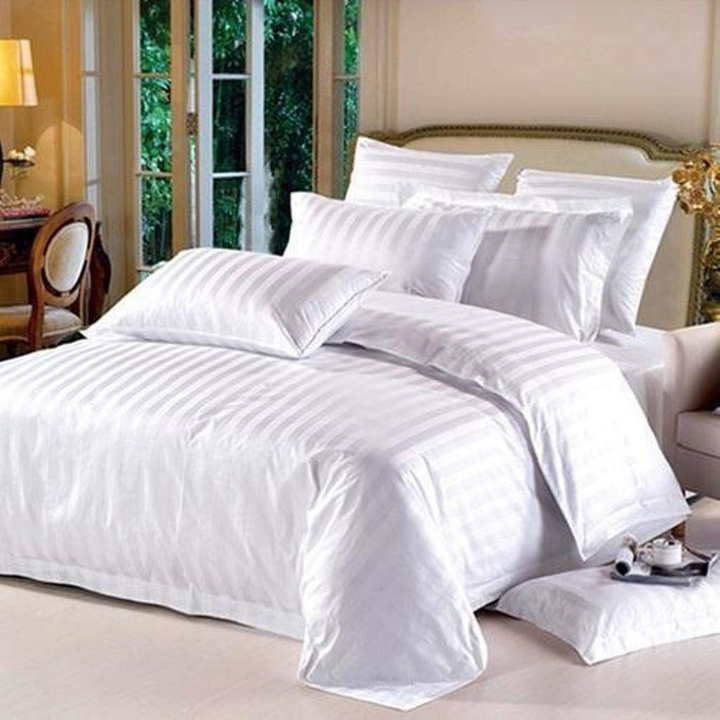 Super King Size White Cotton Satin Striped Bedsheet